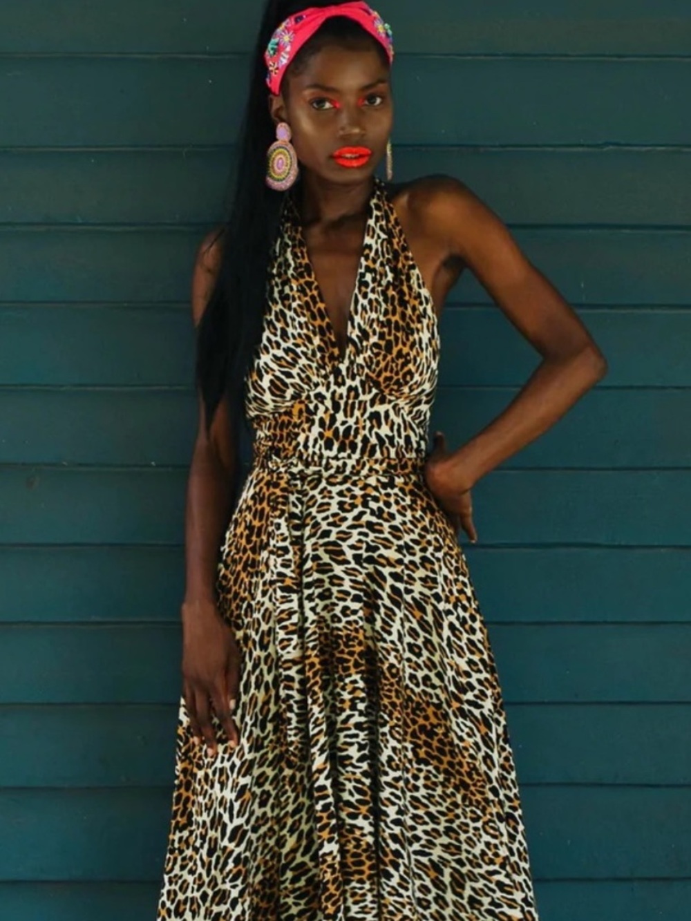 Trashy diva 50s leopard y2k retro V-neck  slip halter Helena midi dress size 12